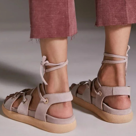 New Anthropologie Tie-Up Gladiator Dusty Pink Sandals - Size 7 - Picture 3 of 6